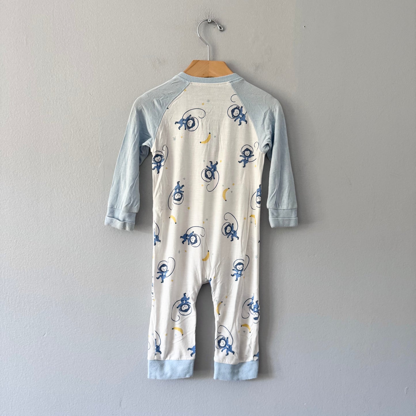 Silkberry baby / White blue monkey romper / 12-18M