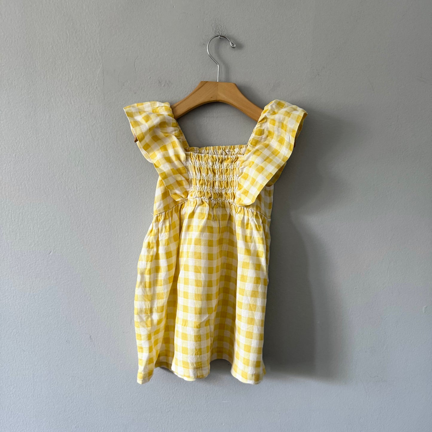 Zara / Yellow white gingham linen dress / 2-3Y