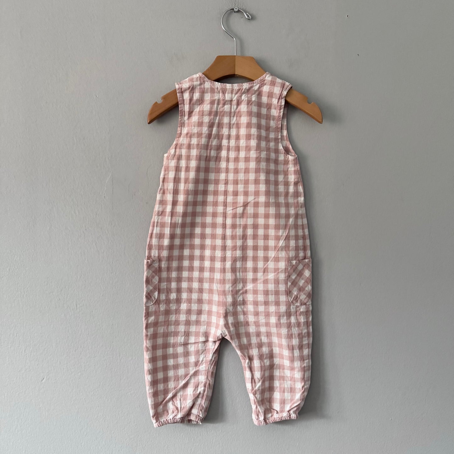 Pehr / Pink x white gingham tank romper / 12-18M