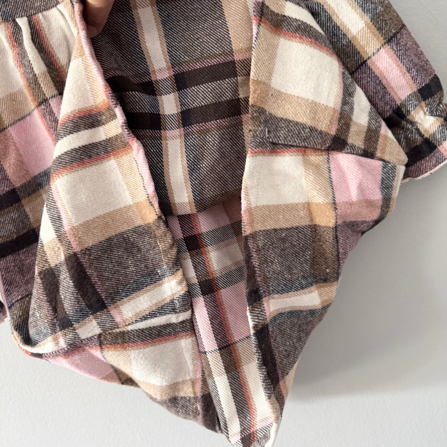 No brand / Beige brown check flannel dress / 4Y