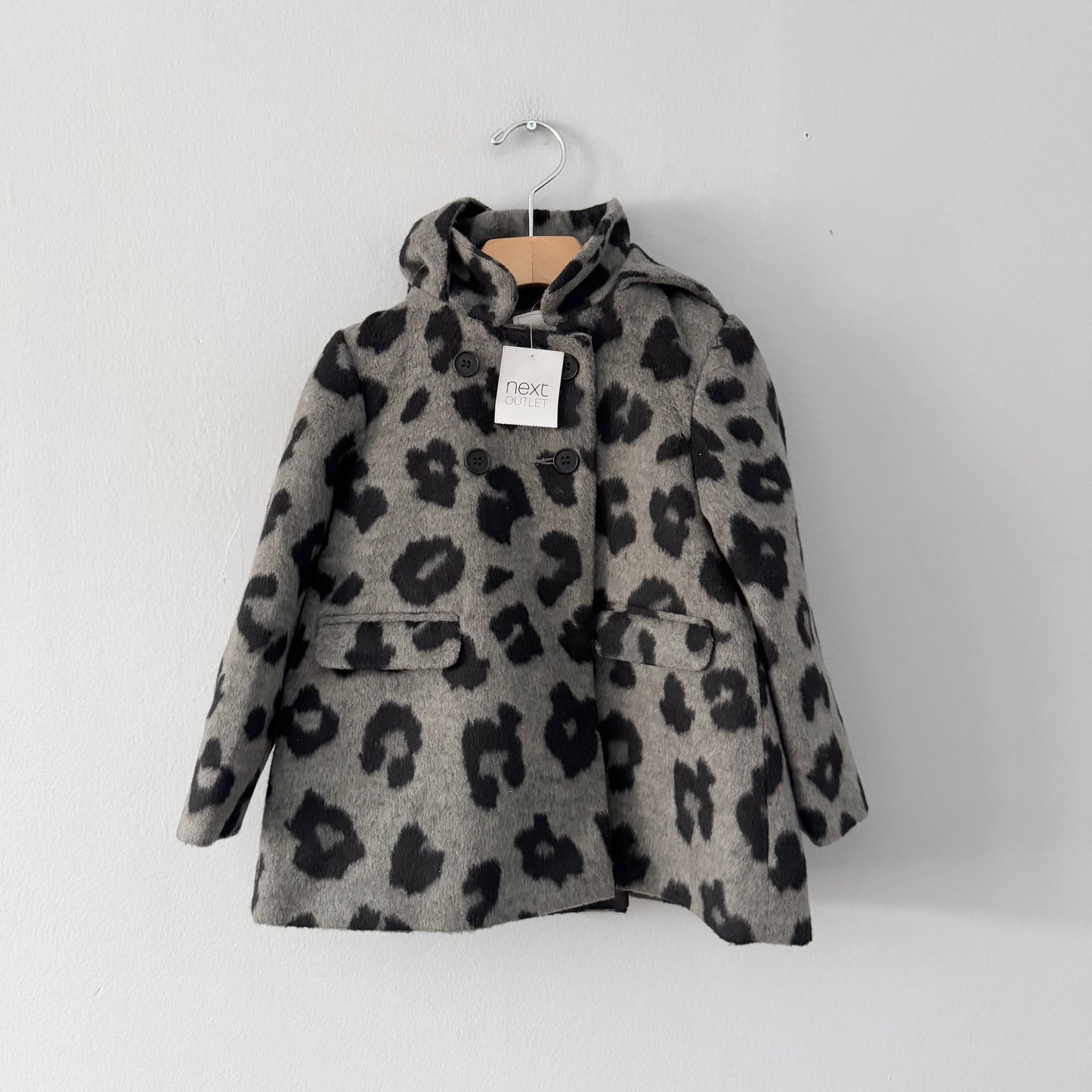 Next / Grey leopard wool mix coat / 2-3Y - New with tag