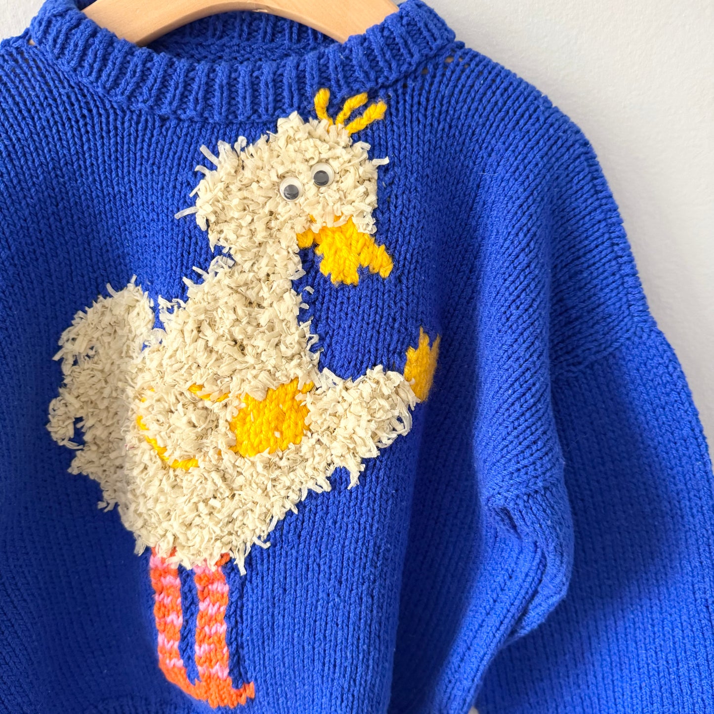 Handmade / Bird x blue knit pullover / 4-5Y