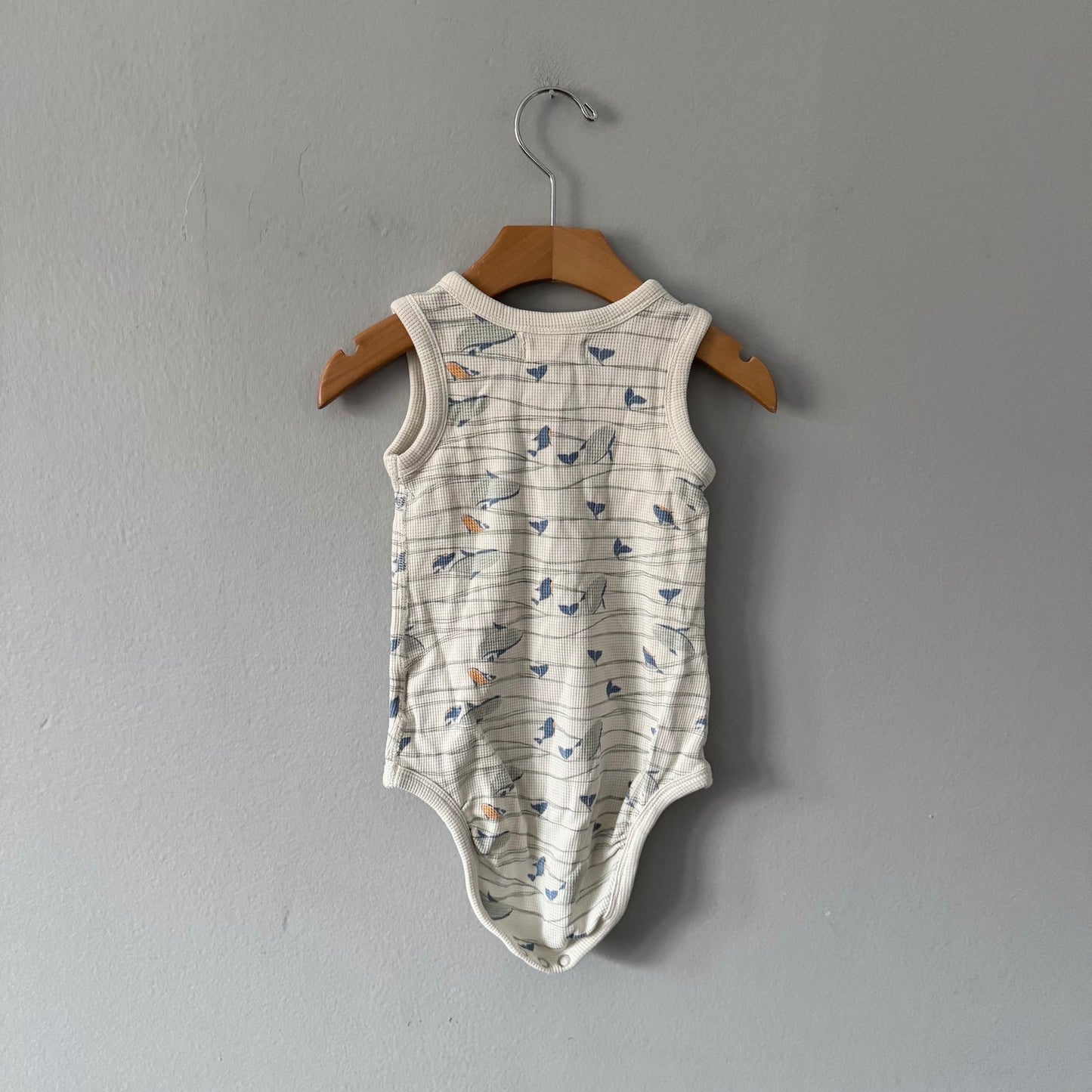 Sapling / Waffle tank onesie - whale / 12-18M