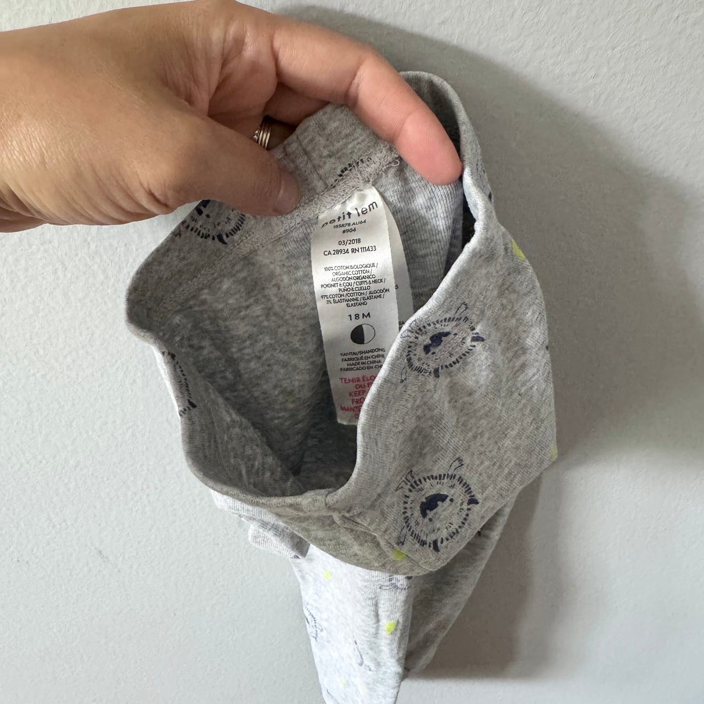 Petit lem / Light grey long sleeve pajama set / 12-18M