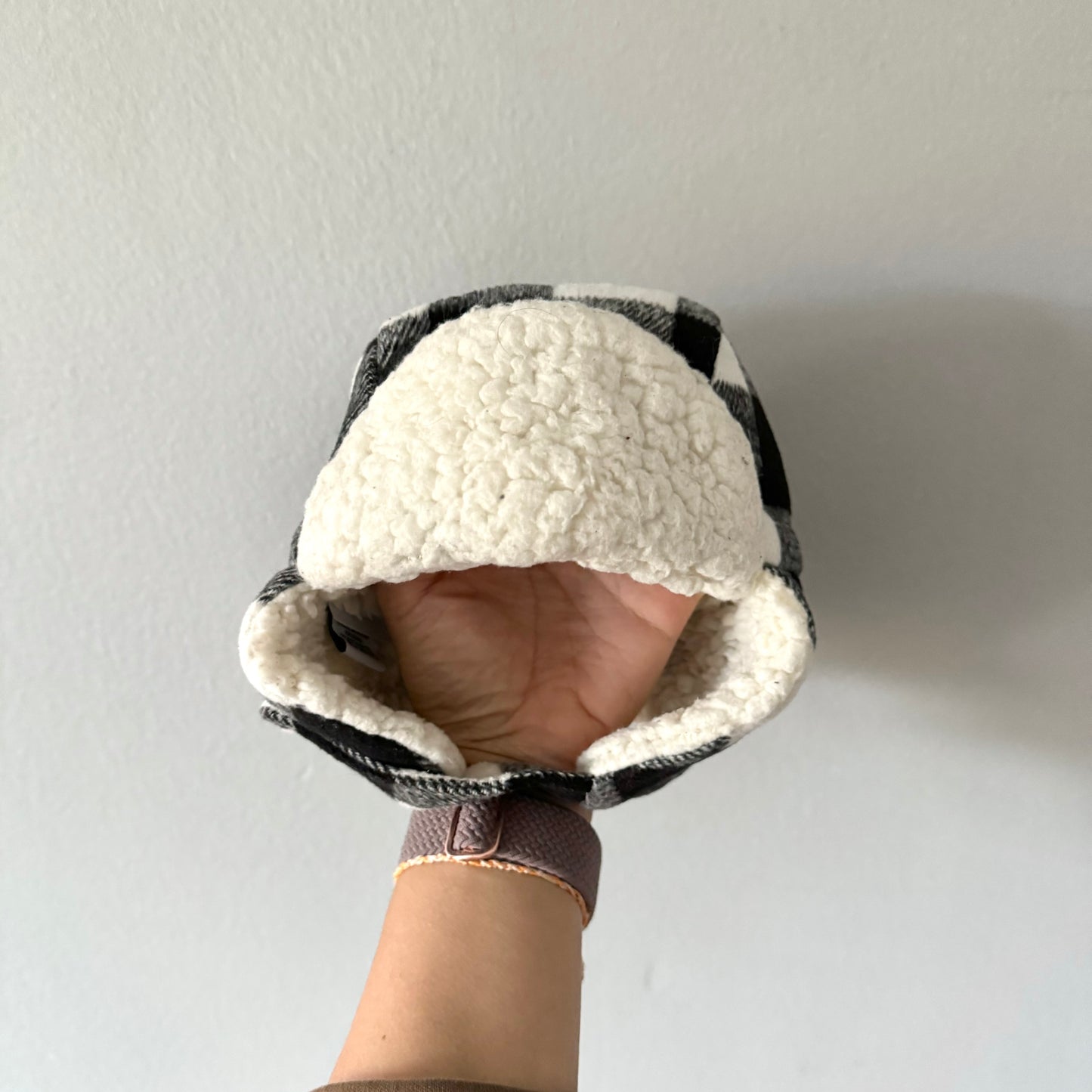 Indigo Baby / Plaid sherpa hat / 0-6M