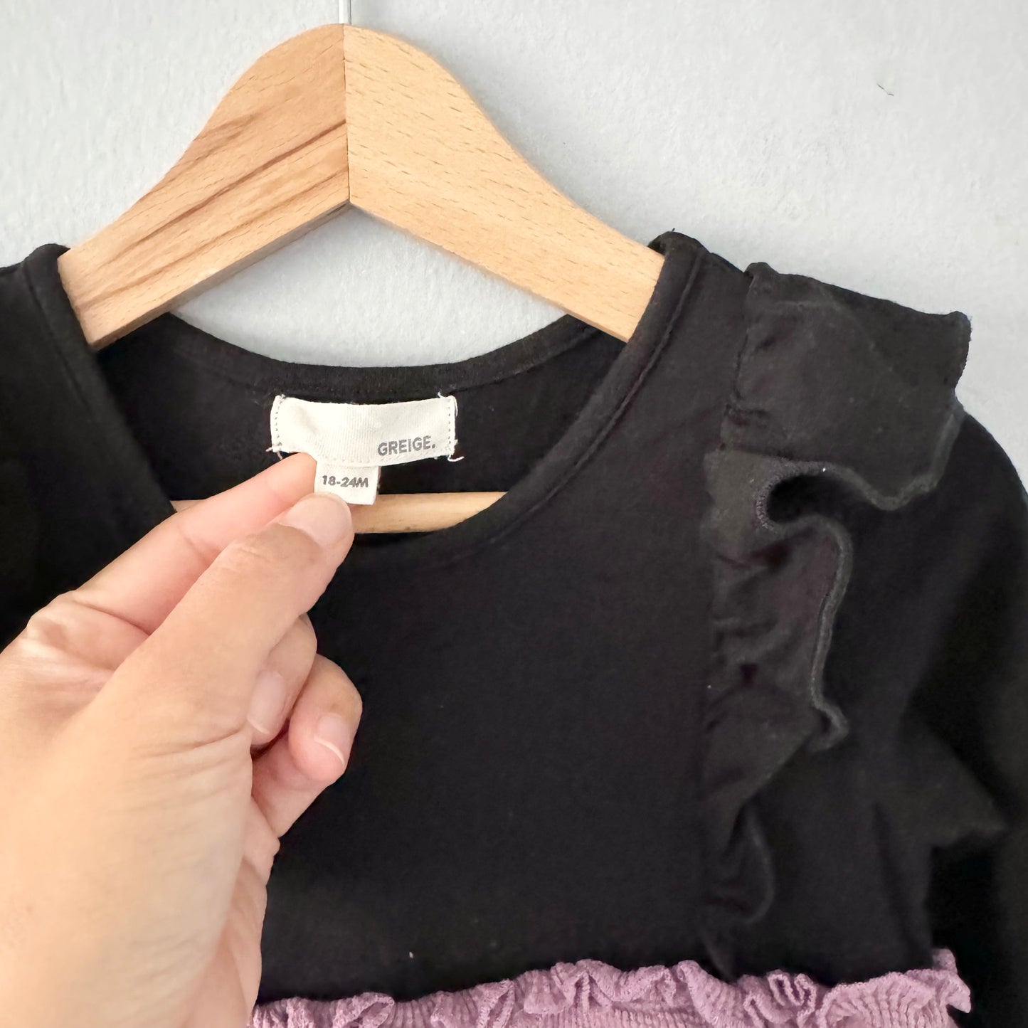 Greige. / Black x purple waffle dress / 18-24M