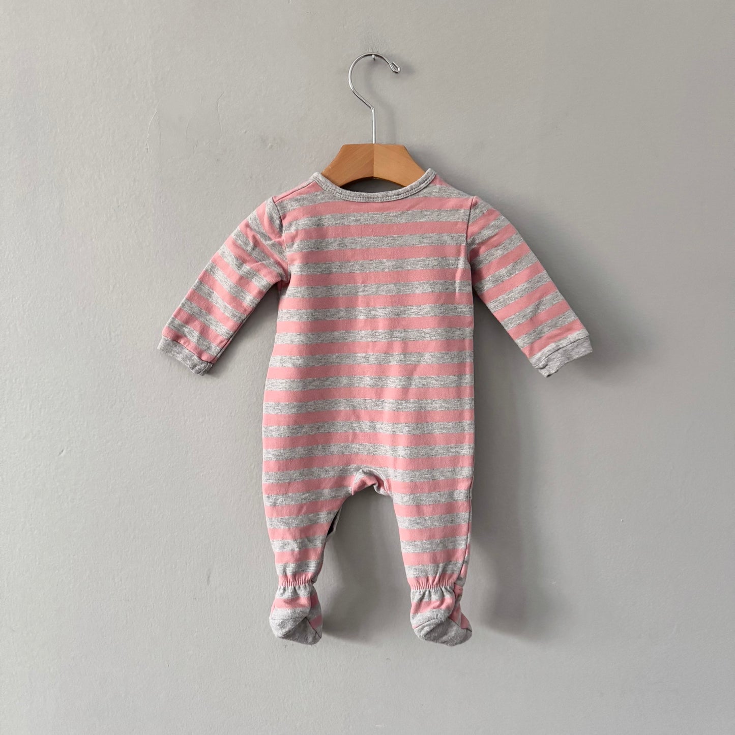 Petit lem / Pink x light grey stripe romper / 3M