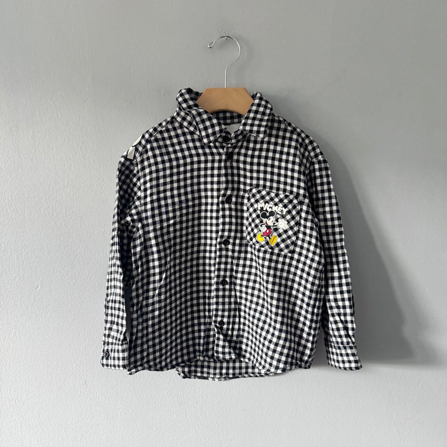 H&M / Mickey flannel gingham shirt / 4-5Y