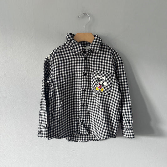 H&M / Mickey flannel gingham shirt / 4-5Y