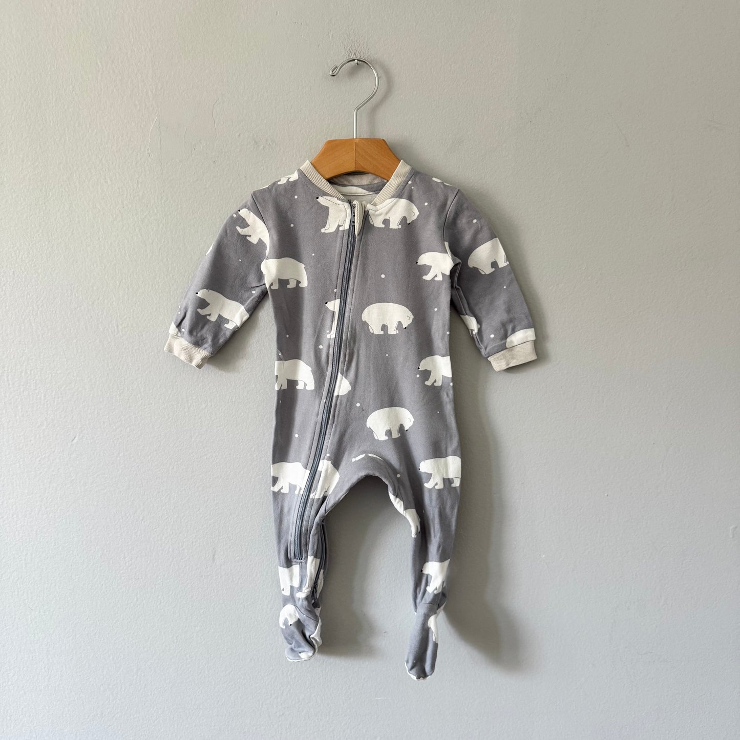 Zippyjamz / Grey x polar bear organic cotton sleeper / 3-6M