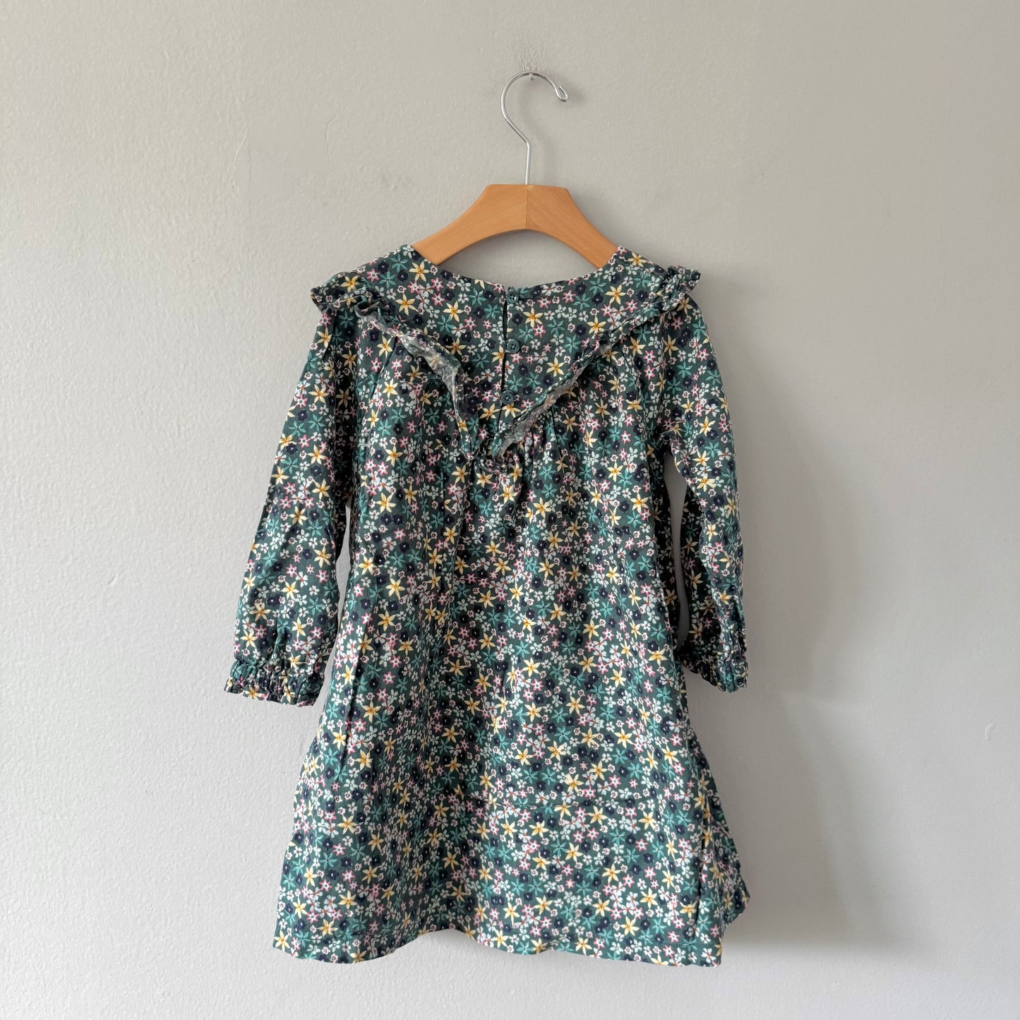 Gap / Dark green floral long sleeve dress / 5Y