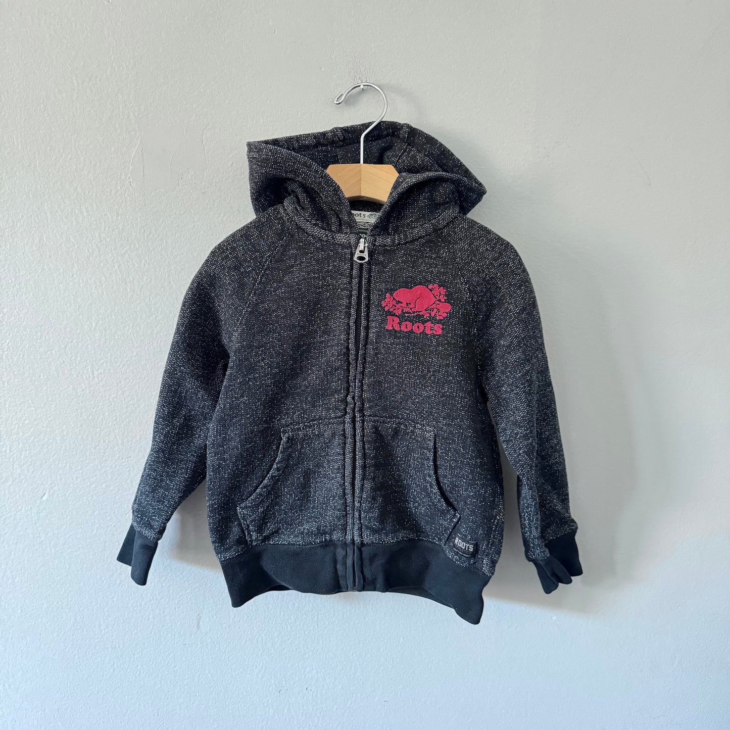 Roots / Black salt and pepper zip up / 4T