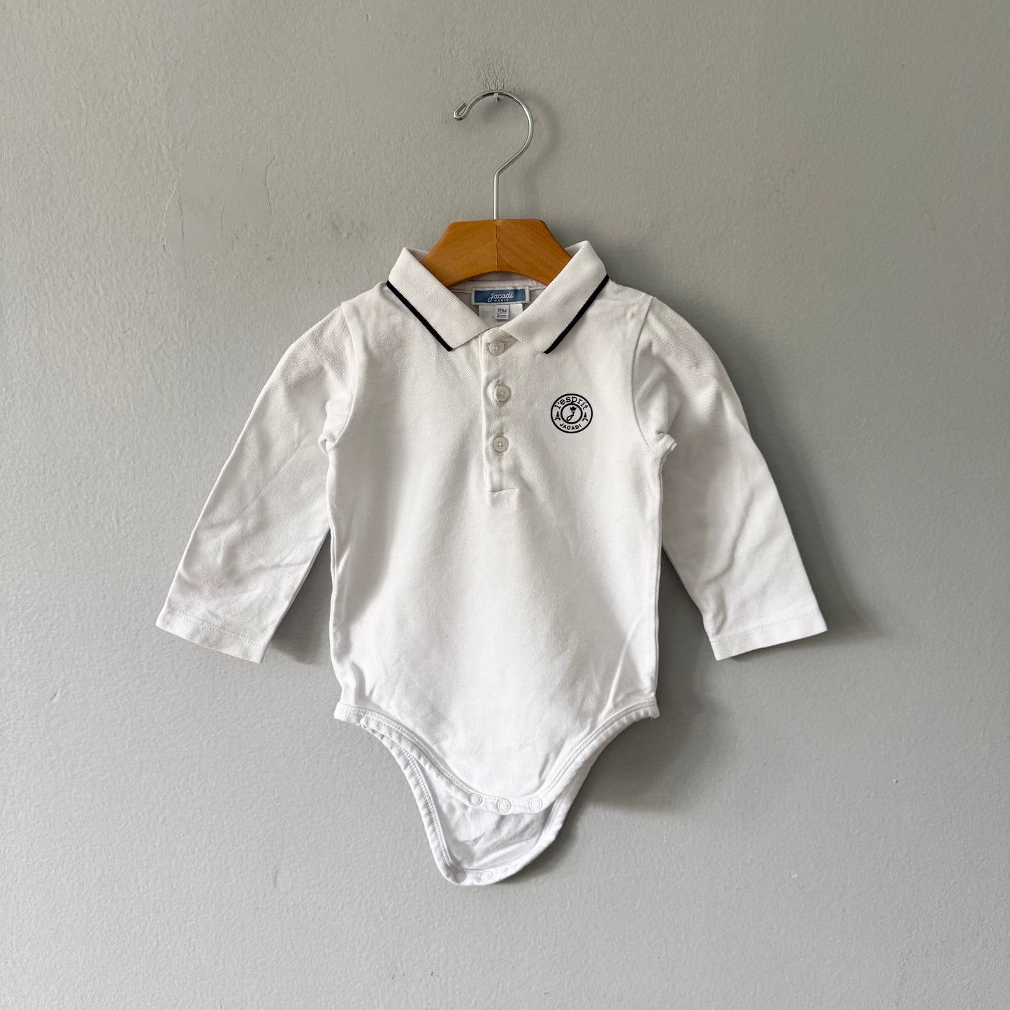 Jacadi / White long sleeve polo shirt onesie / 18M