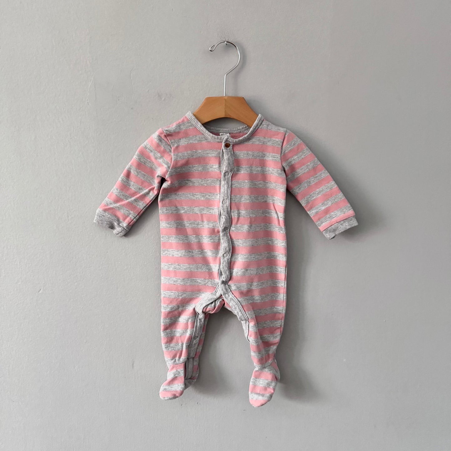 Petit lem / Pink x light grey stripe romper / 3M