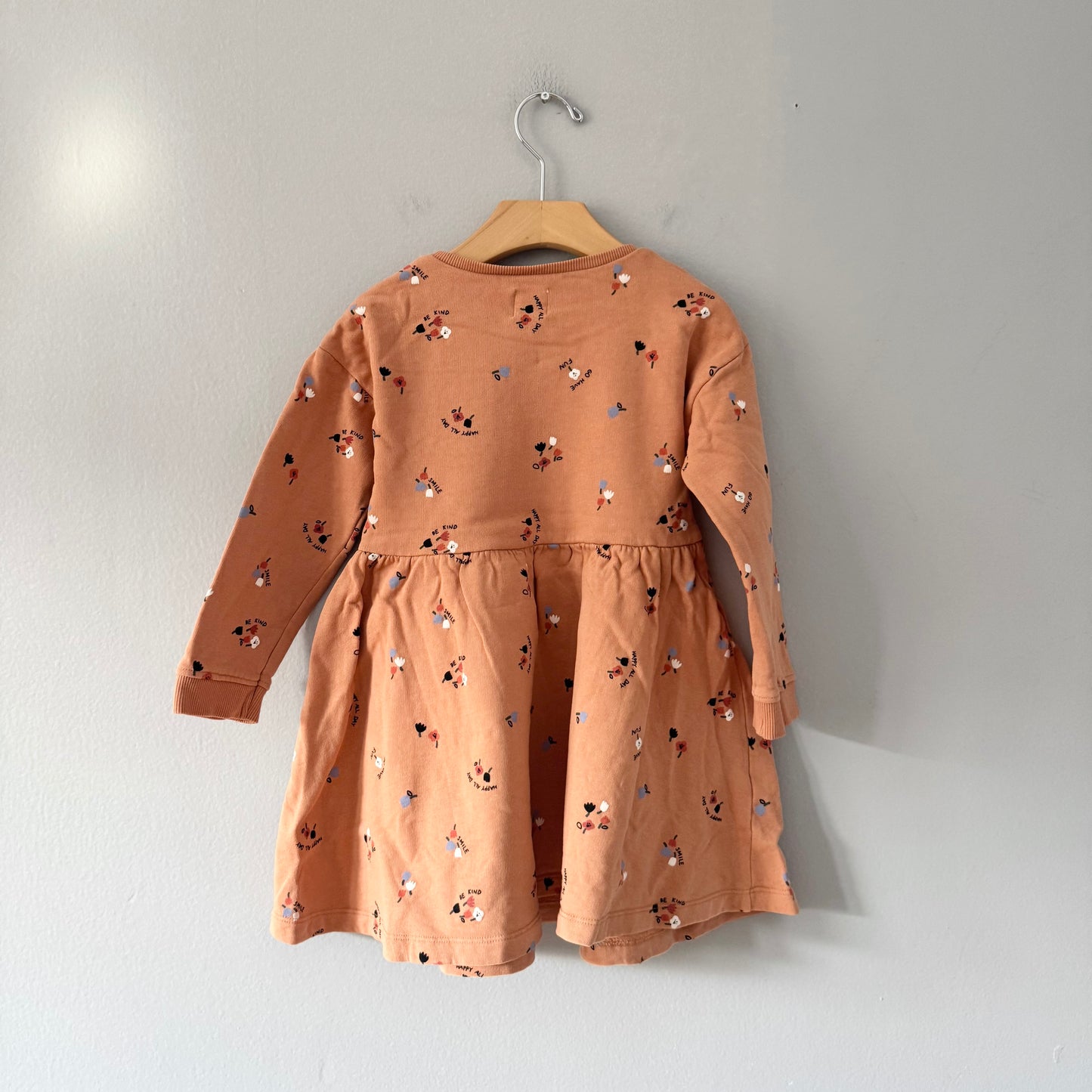 John Lewis / Orange brown x floral crew dress / 3-4Y