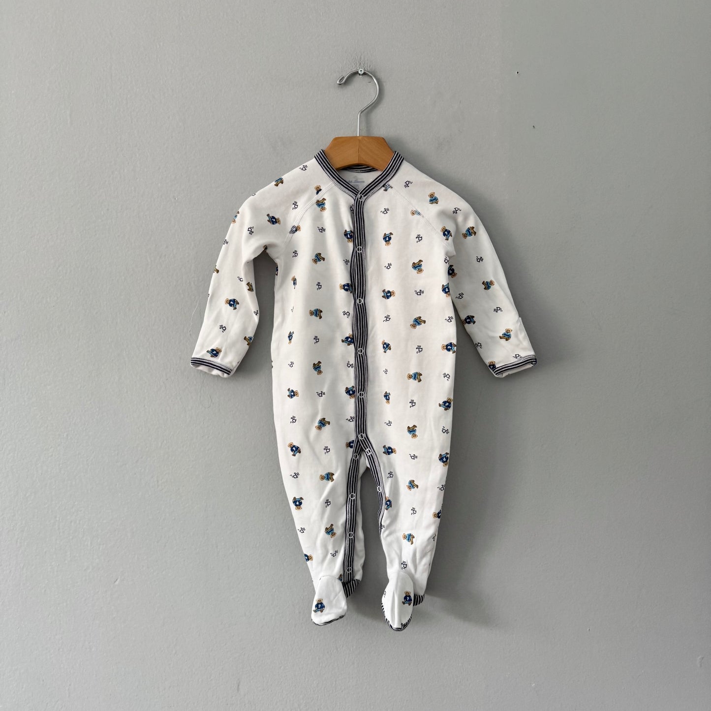 Polo Ralph Lauren / White x blue polo bear romper / 6M
