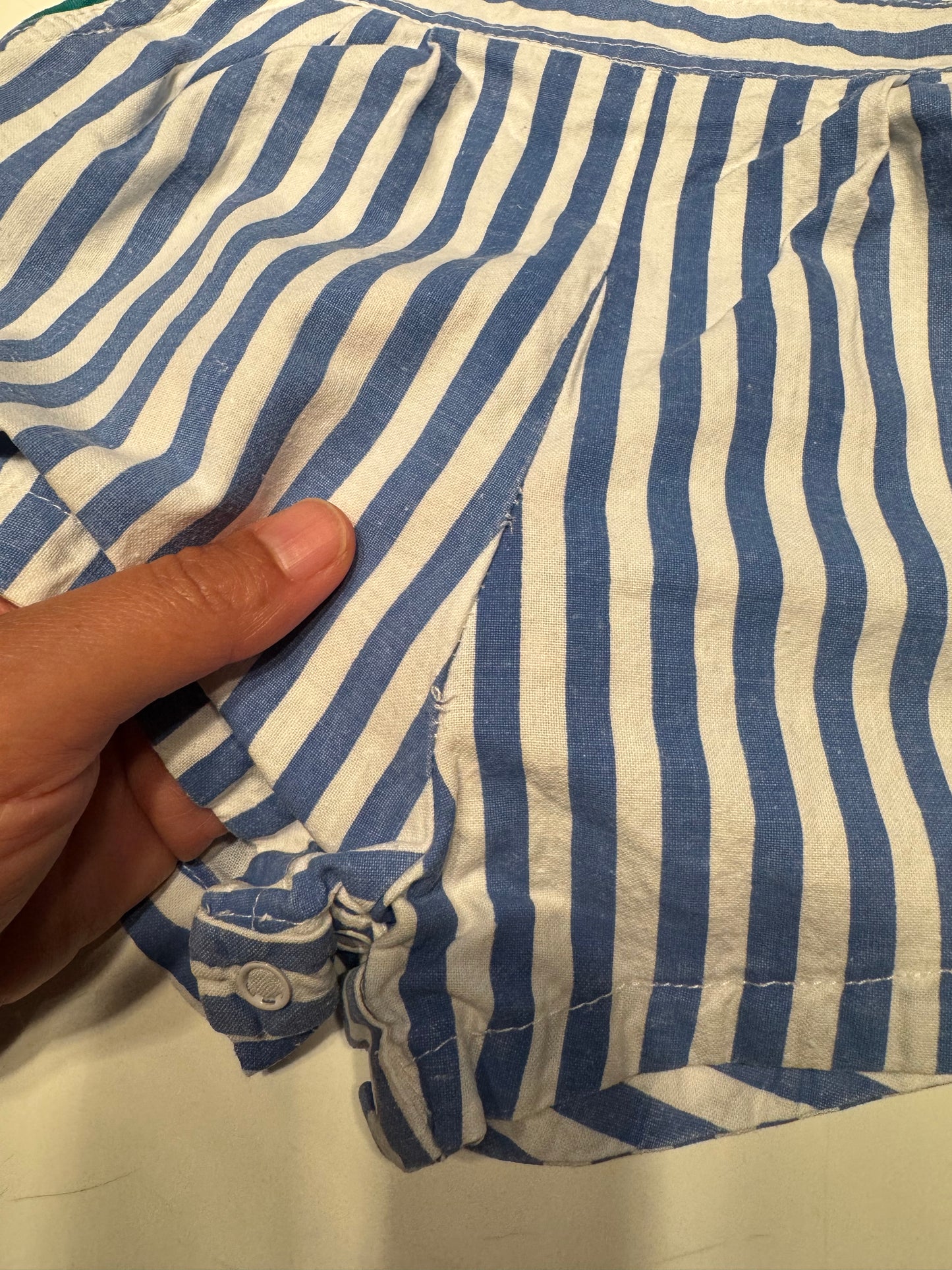 Vintage / White blue stripe overall shorts / 6M