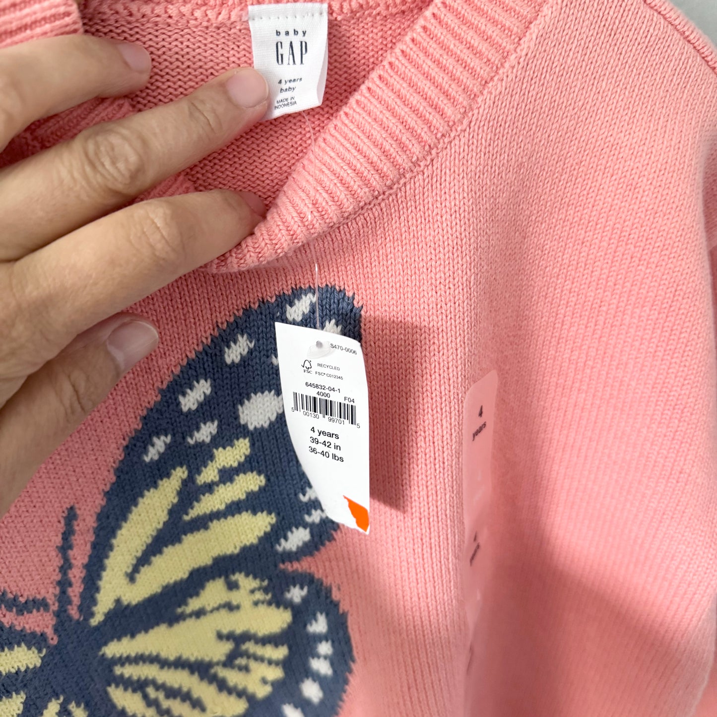 Gap / Light orange x butterfly cotton knit pullover / 4Y - New with tag