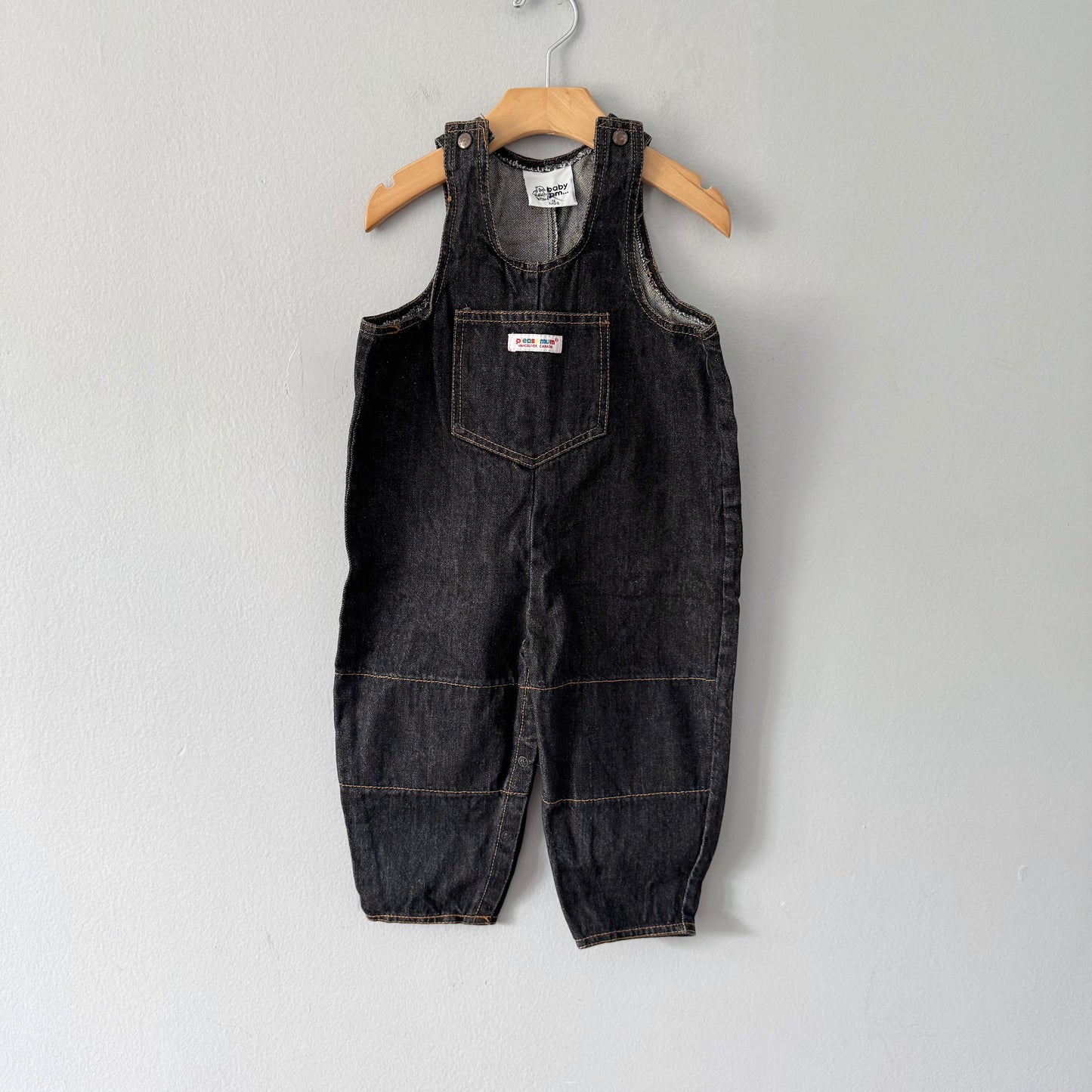 Vintage / Please mum black denim overalls / 12M