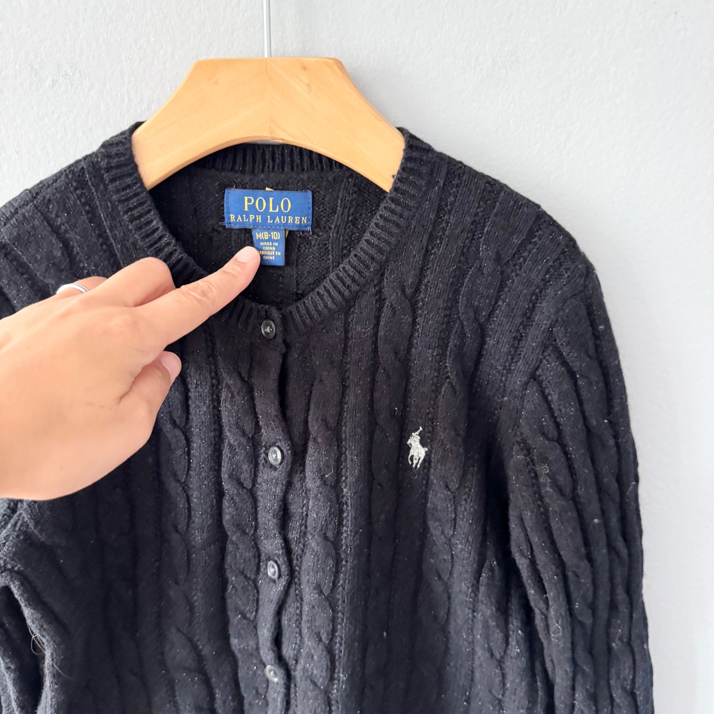 Polo Ralph Lauren / Black cable knit cardigan / 8-10Y