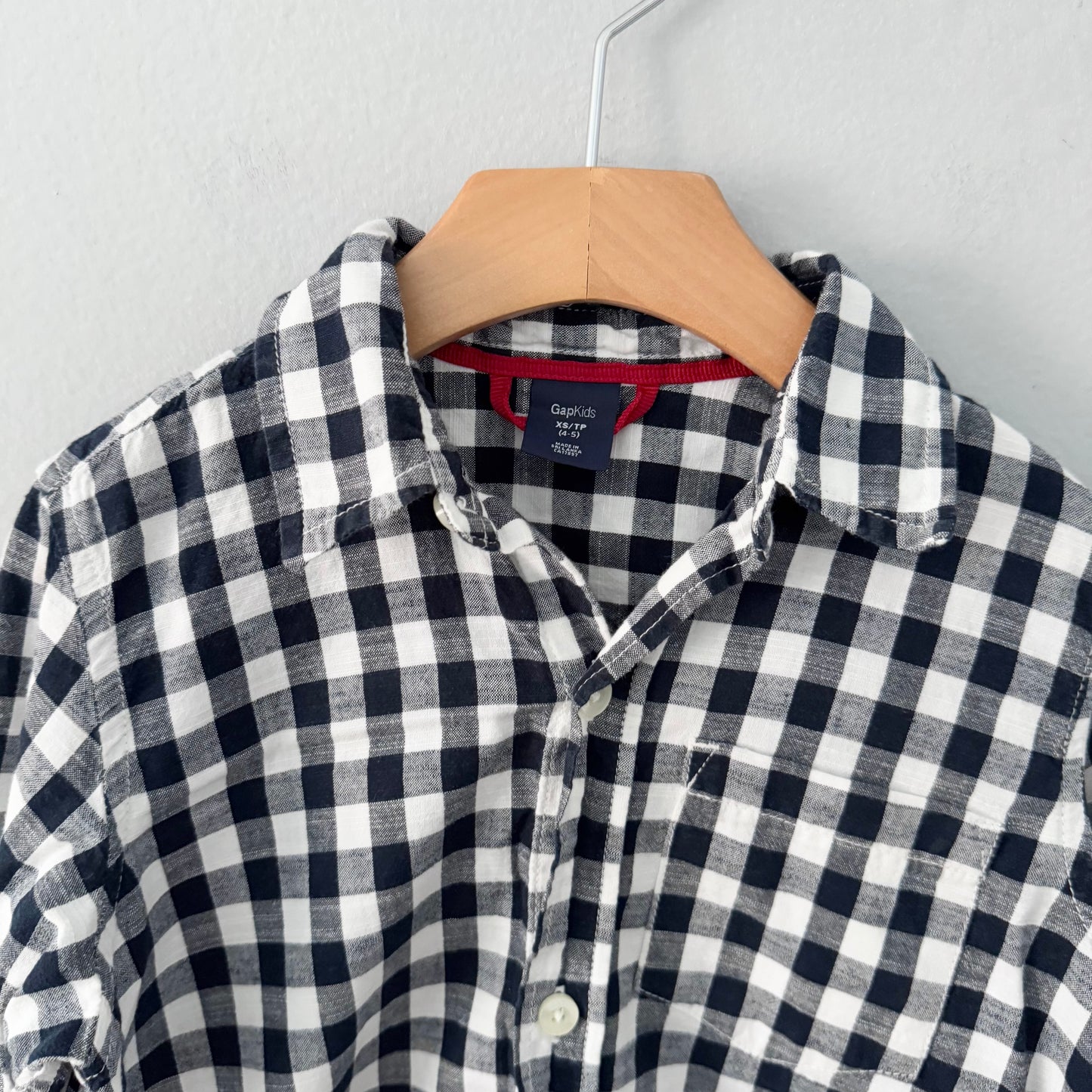 Gap / Navy white gingham cotton shirt / 4-5Y