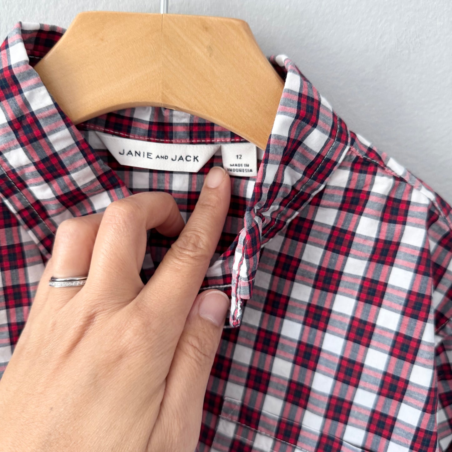 Janie & Jack / Red x white checked dress shirt / 12Y