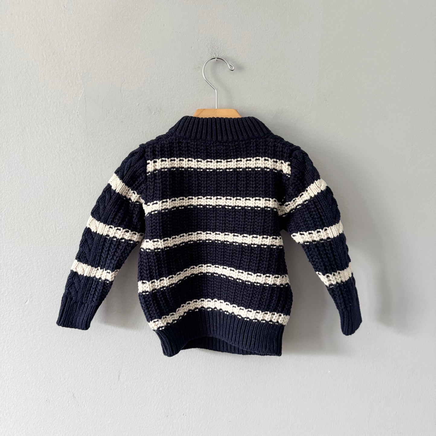 Gap / Navy x white stripe thick knit pullover / 2Y