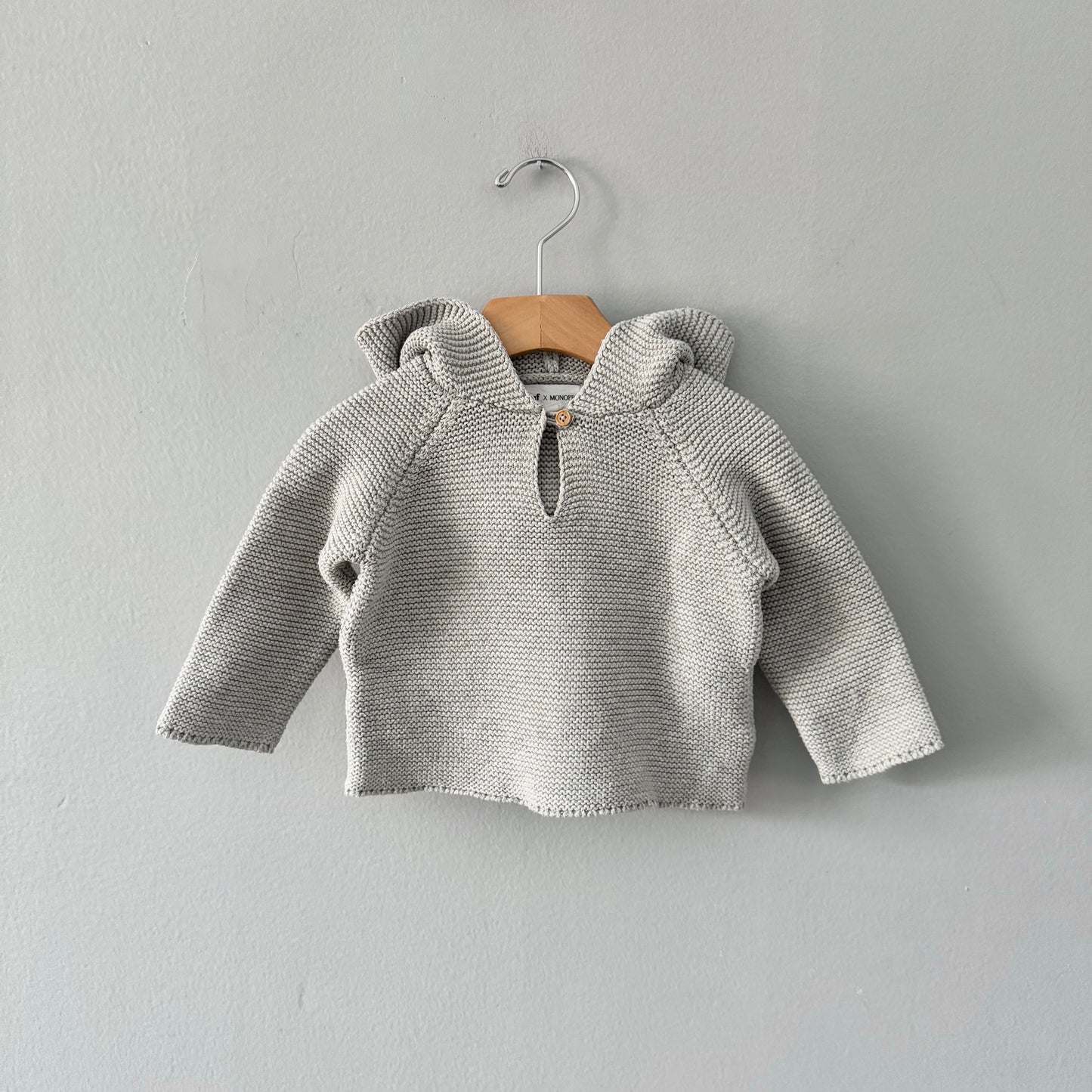 Oeuf x Monoprix / Light grey cotton knit hoodie / 6-9M