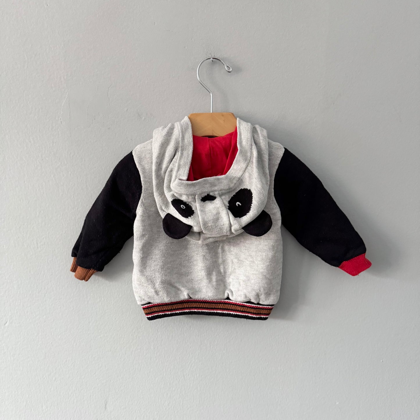 Catmini / Lined cotton knit zip up jacket - Panda / 9M