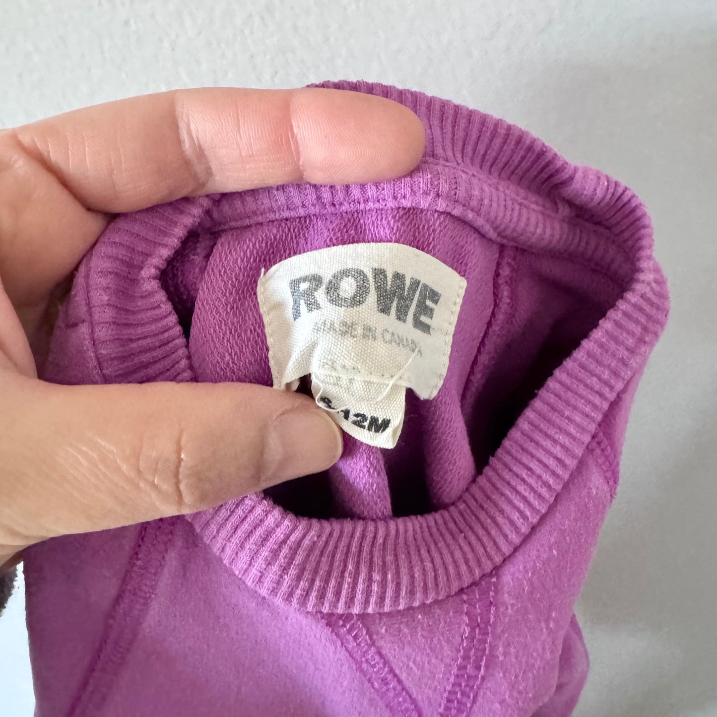 Rowe / Purple crew romper / 6-12M