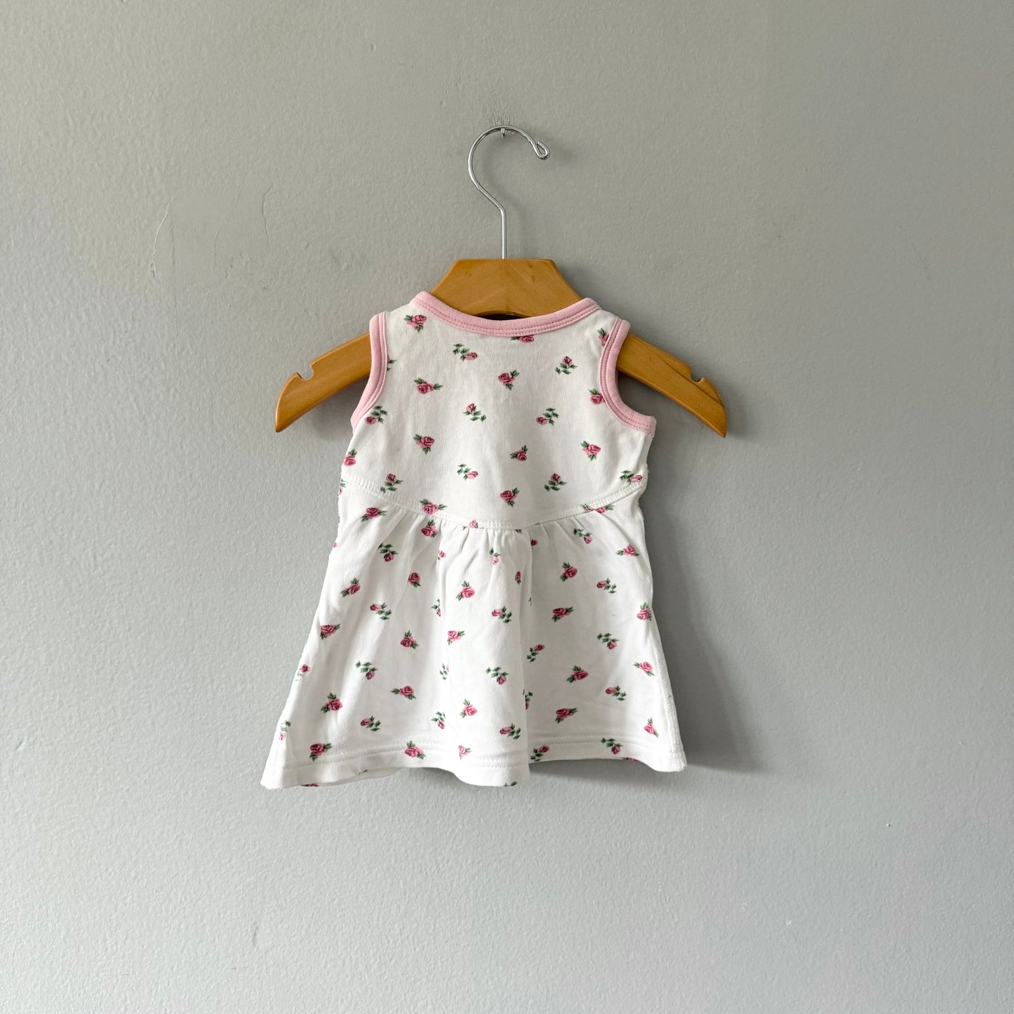 Sapling / White x pink rose tank dress / 3-6M