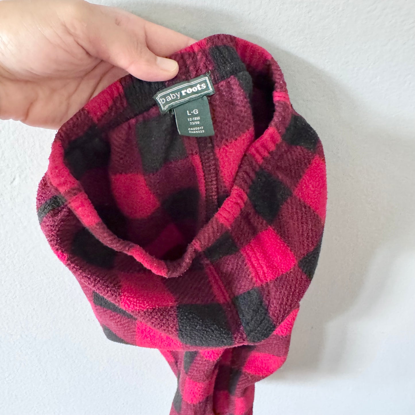 Roots / Red x black fleece plaid pants / 12-18M