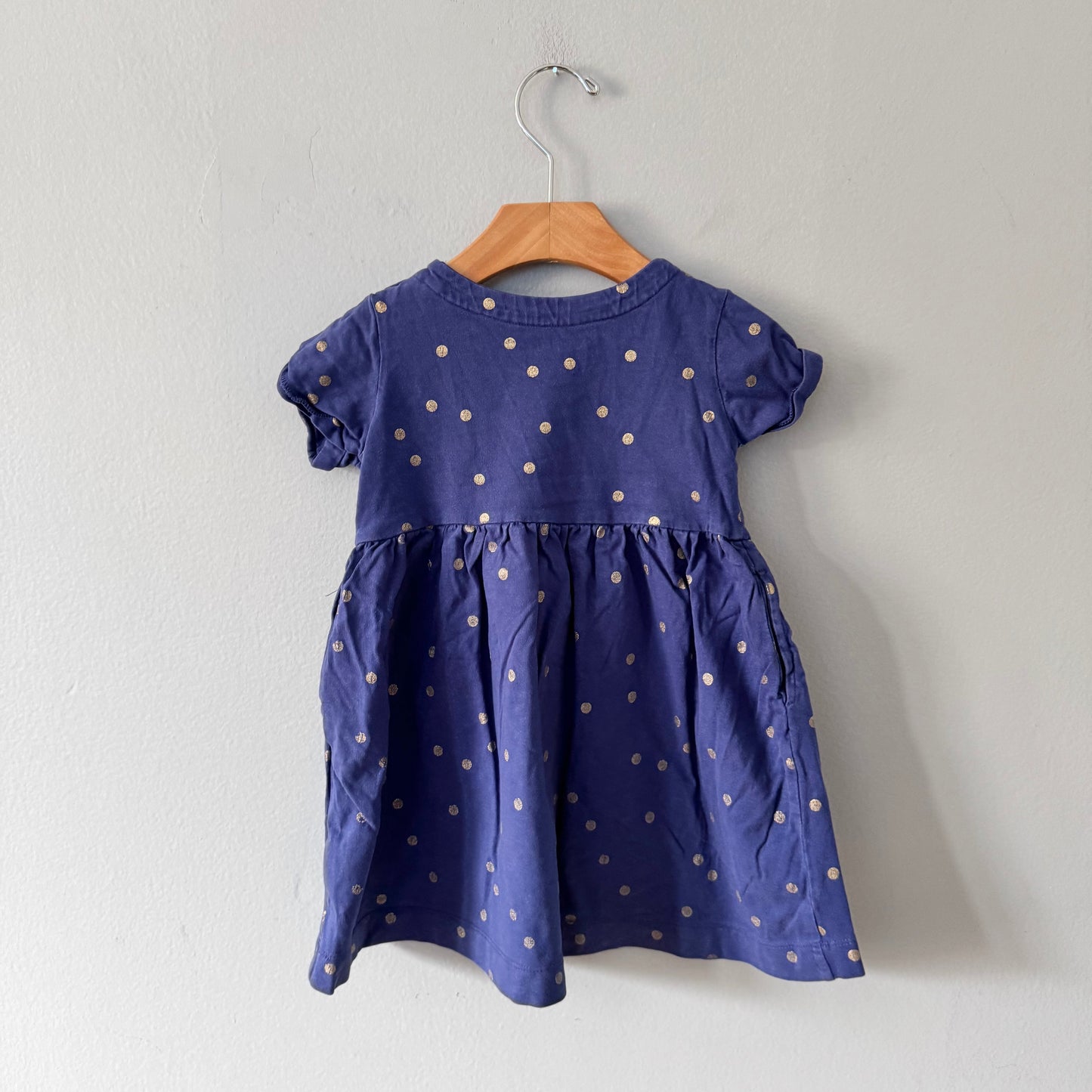 Mini boden / Navy x gold dots dress / 2-3Y