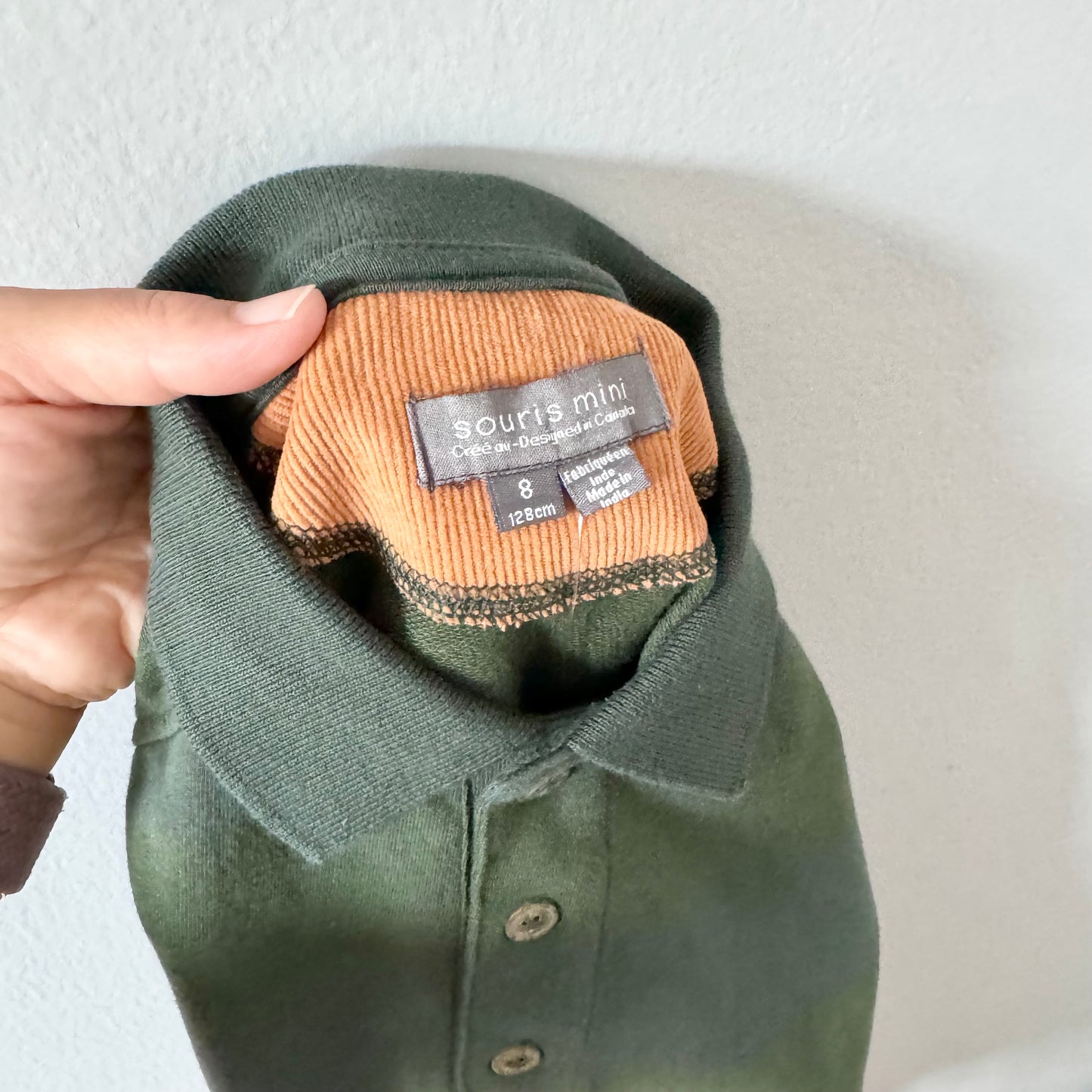 Souris Mini / Green french terry with collar / 8Y - New with tag