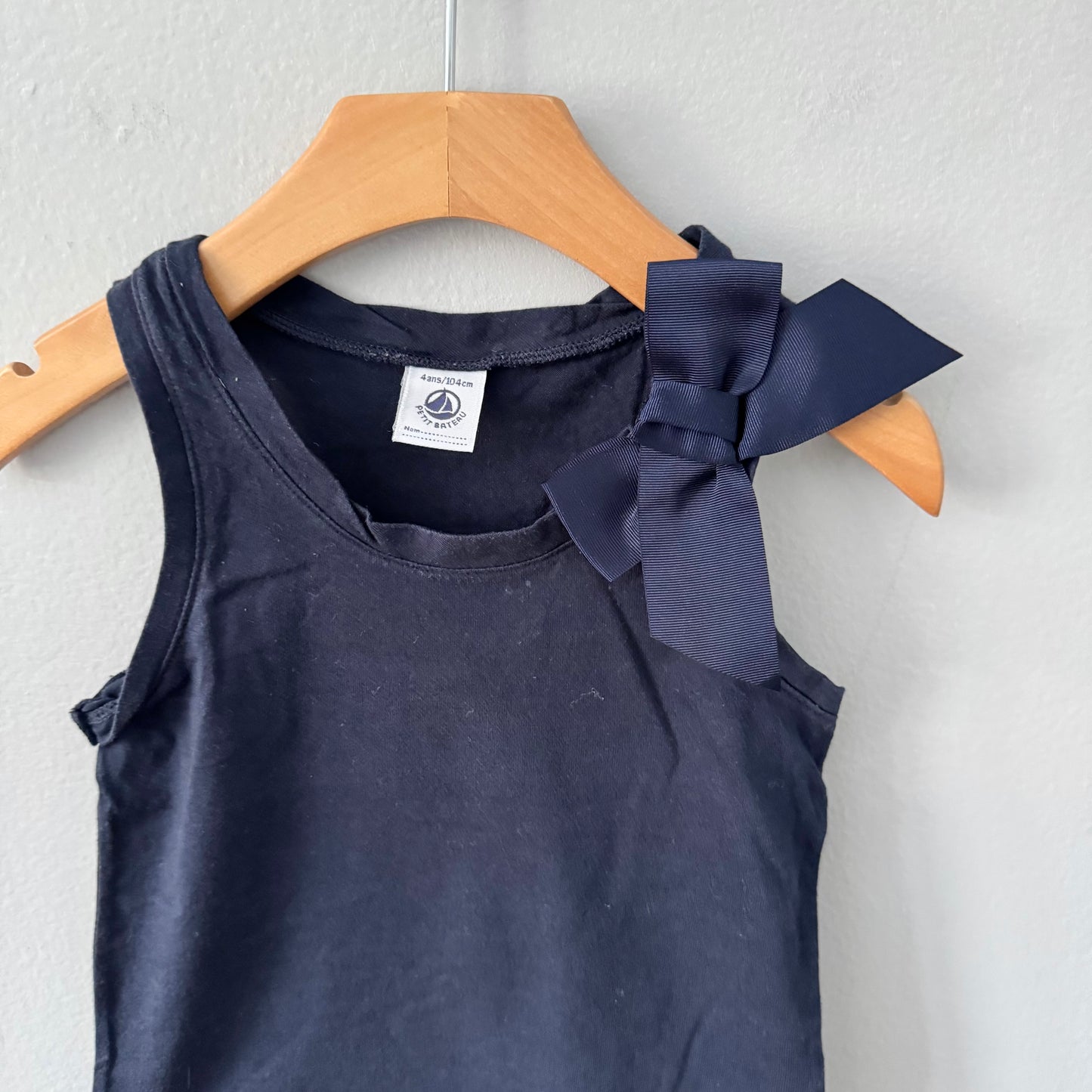 Petit Bateau / Navy tank top with bow / 4Y(Fits 2.5-3.5Y)