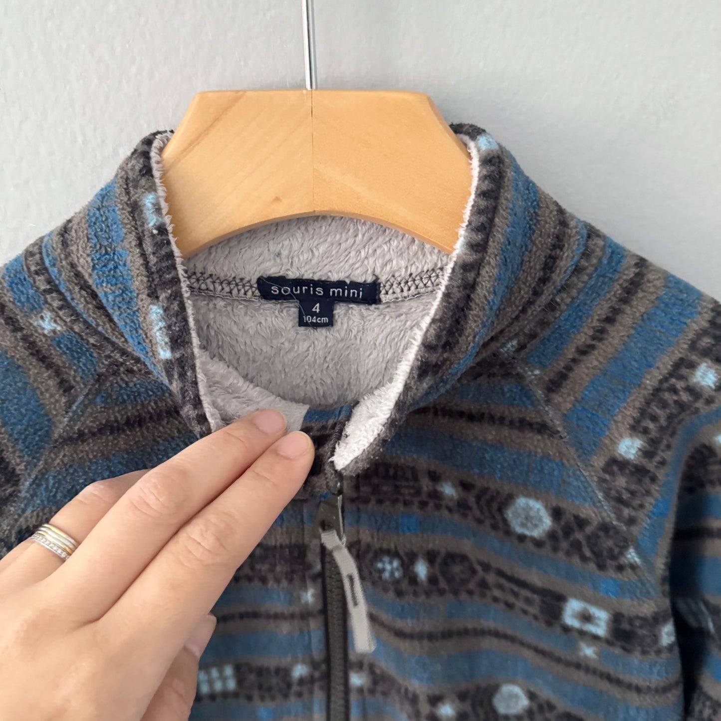 Souris Mini / Grey x blue fleece zip up / 4Y