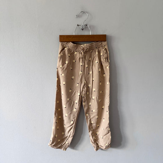 H&M / Beige x lemon viscose pants / 3-4Y