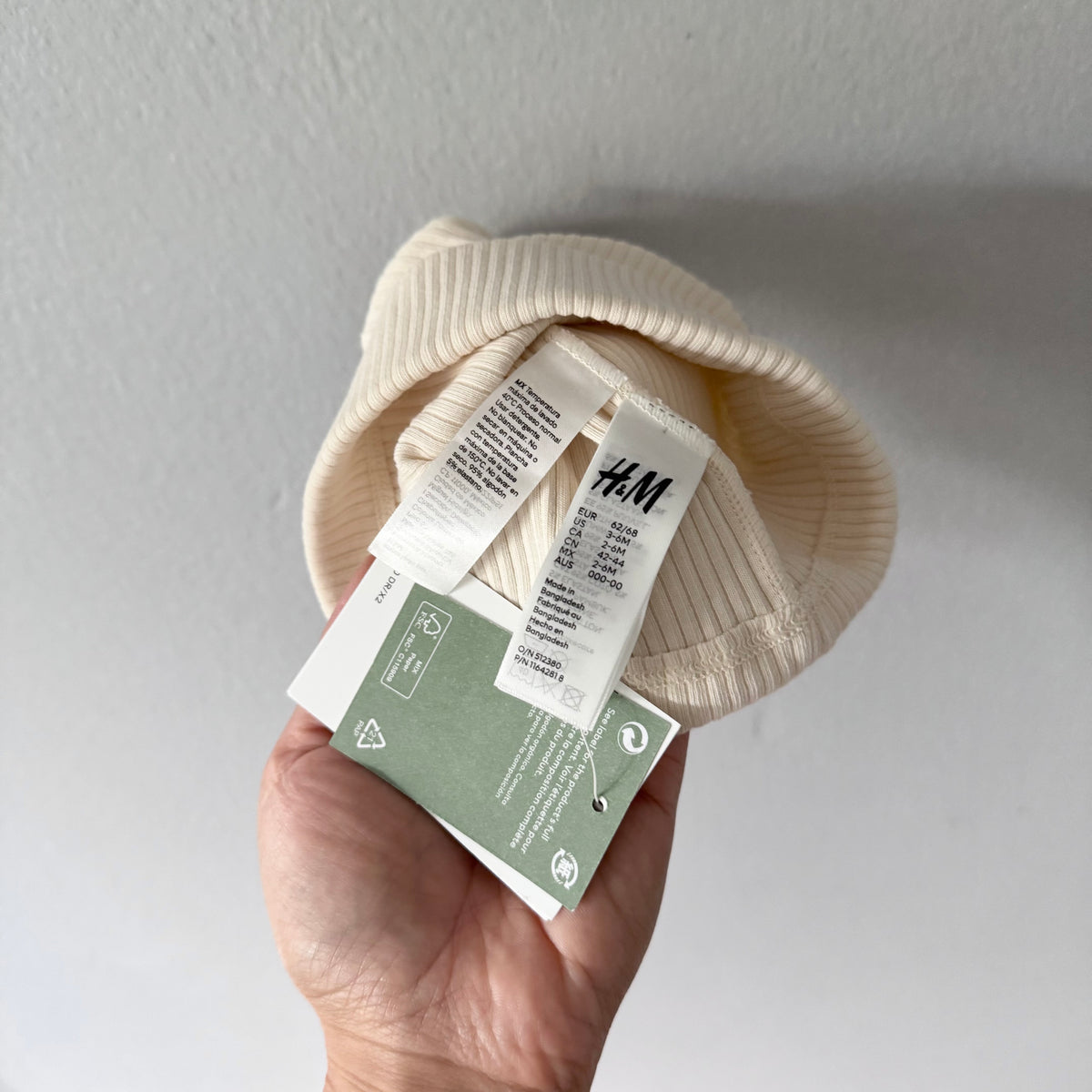 H&M / Light brown & white ribbed hat set / 3-6M - New with tag