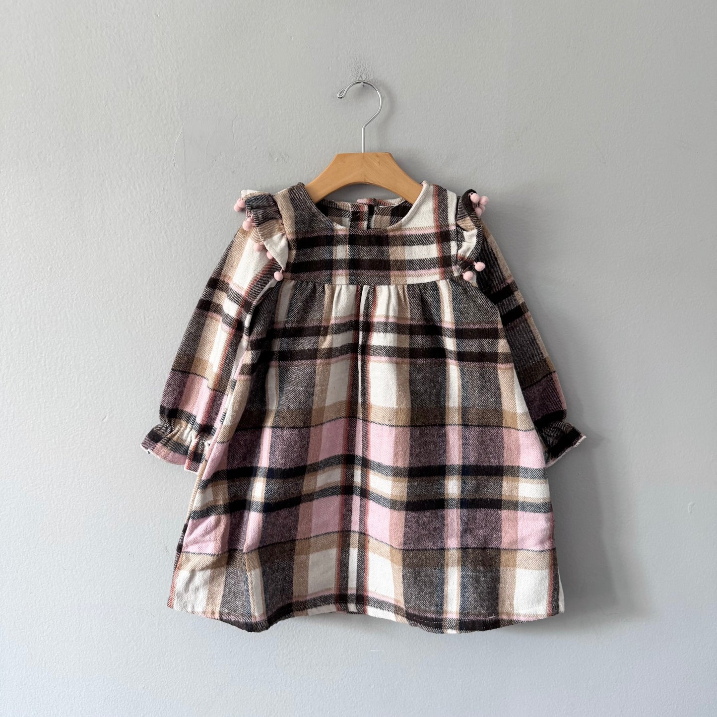 No brand / Beige brown check flannel dress / 4Y