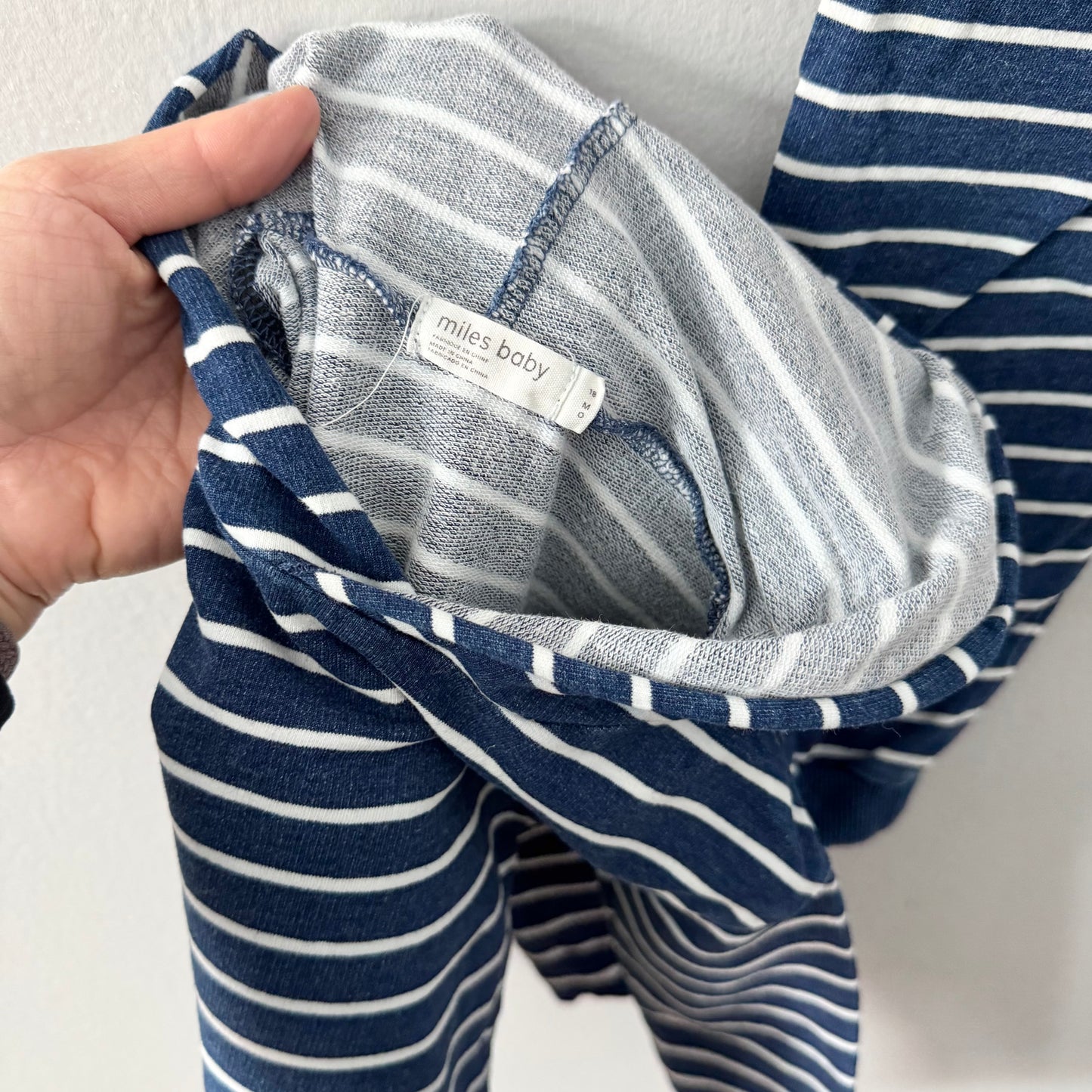 Miles baby / Navy x white stripe hoodie & pants set / 18M