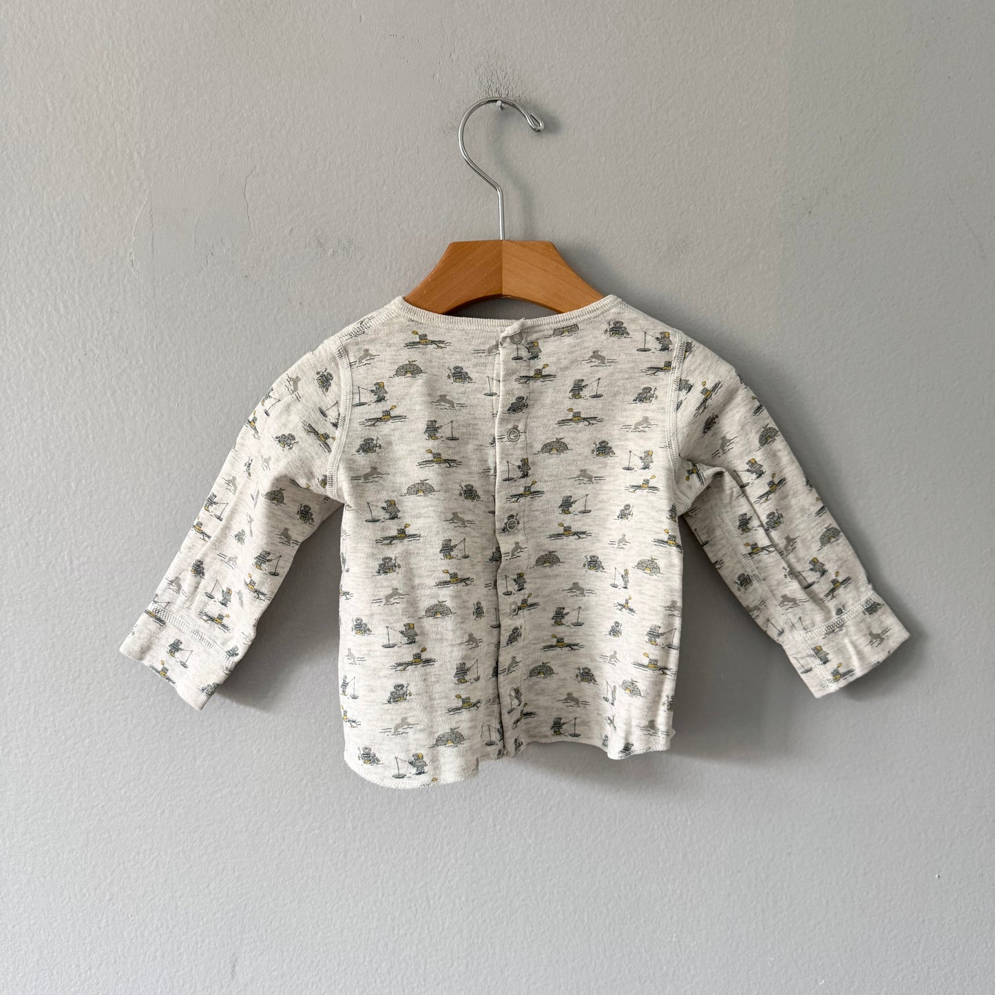 Petit Bateau / Light grey x pattern cardi / 12M