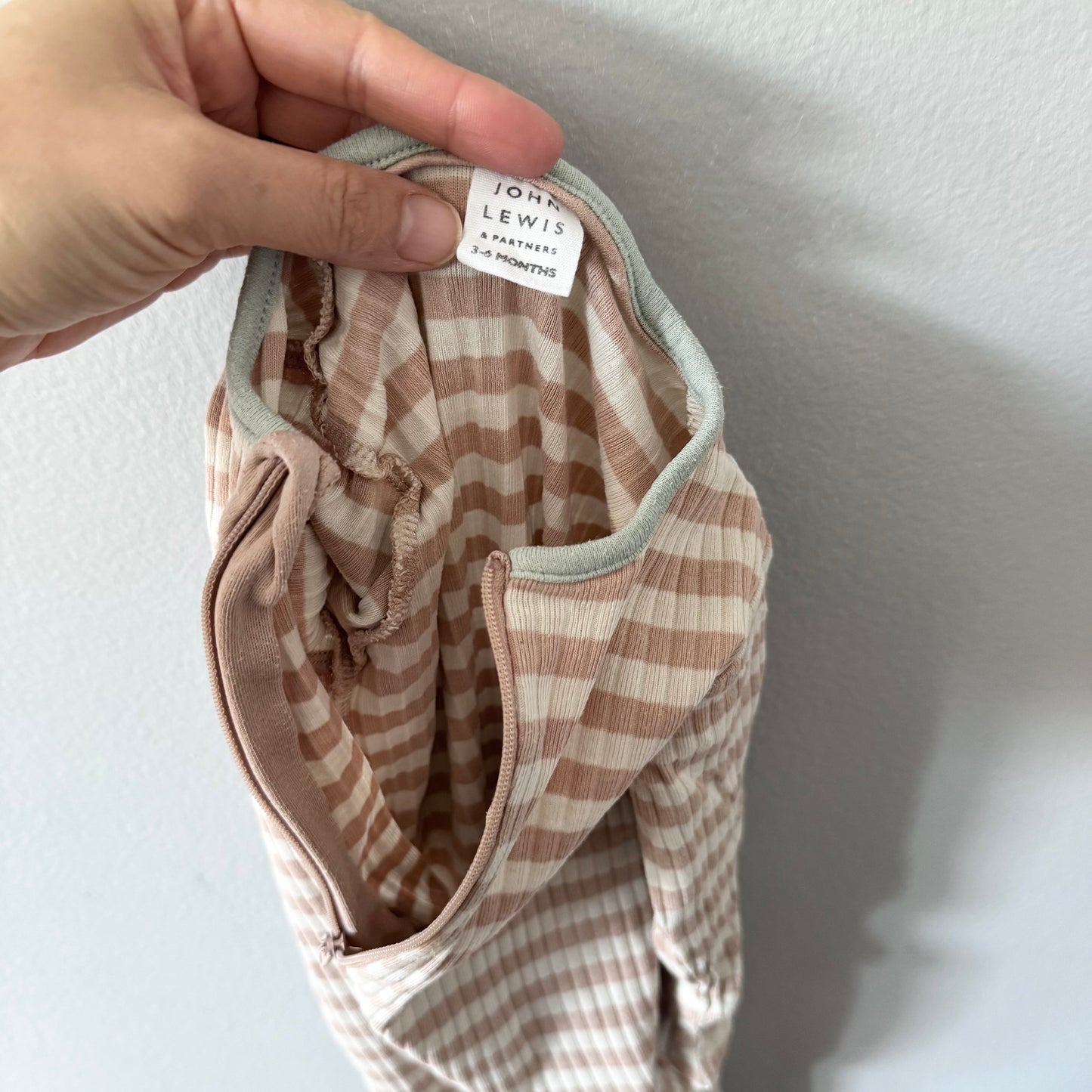 John Lewis / Beige stripe romper / 3-6M