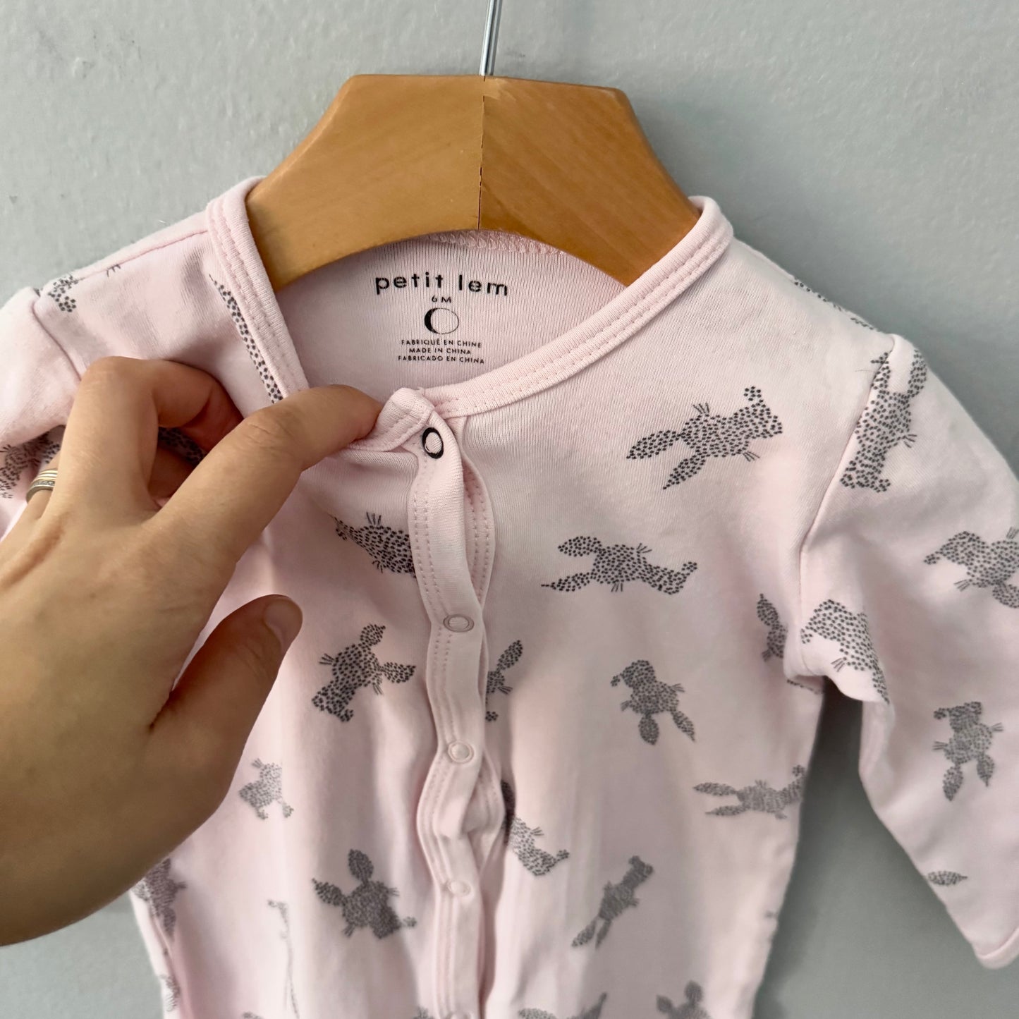 Petit lem / Light pink x rabbit romper / 6M