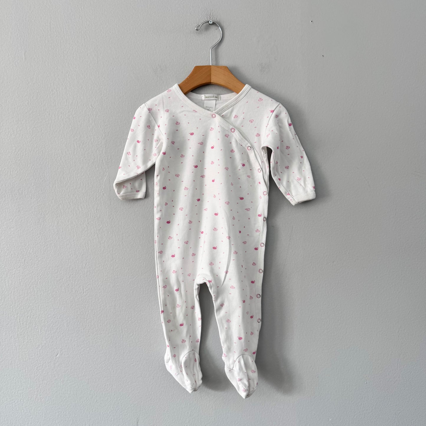 Beanstork / White x pink romper / 6M