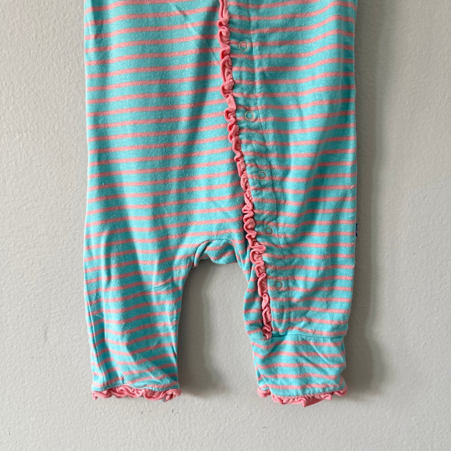 Kickee Pants / Pink x blue stripe tank romper / 3-6M