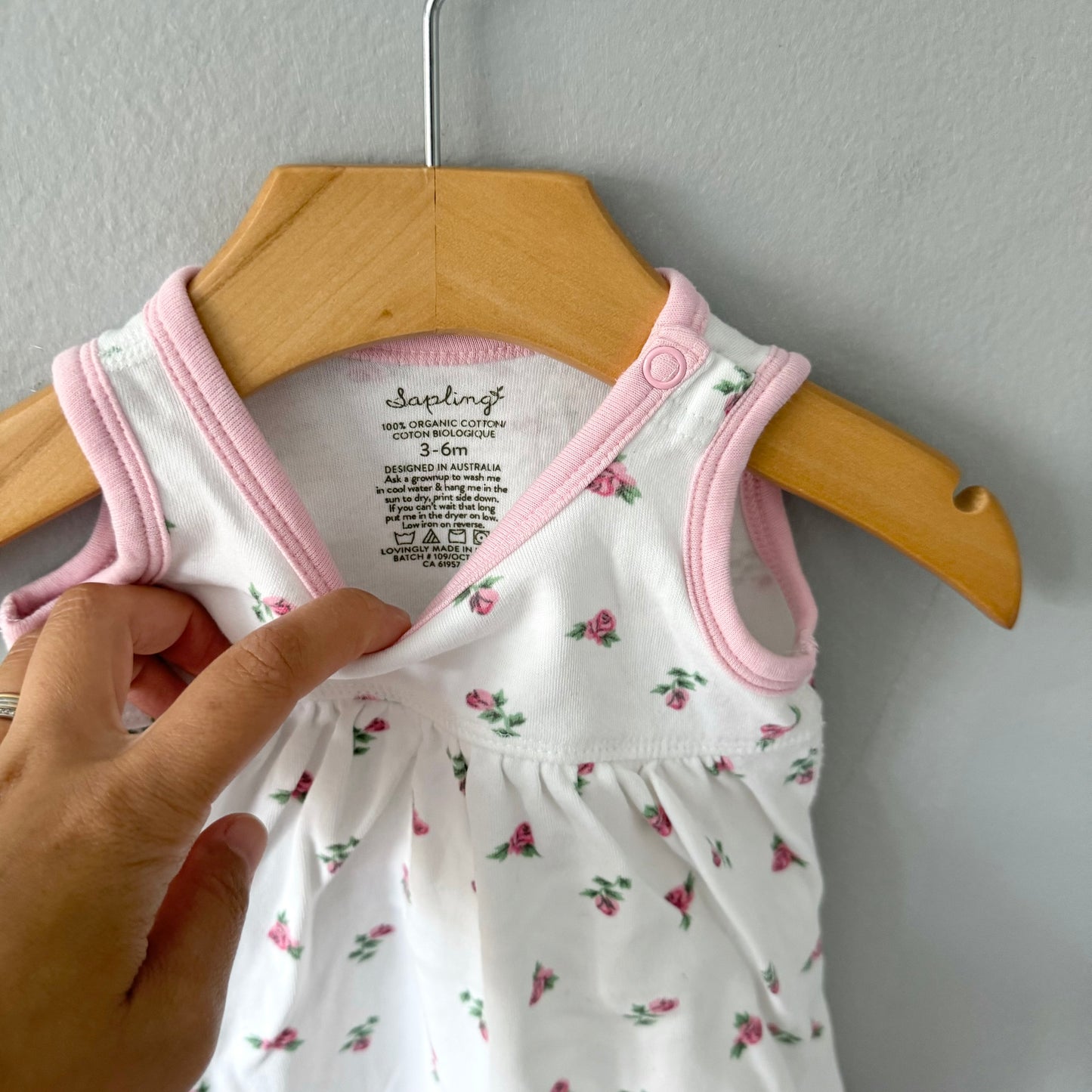 Sapling / White x pink rose tank dress / 3-6M