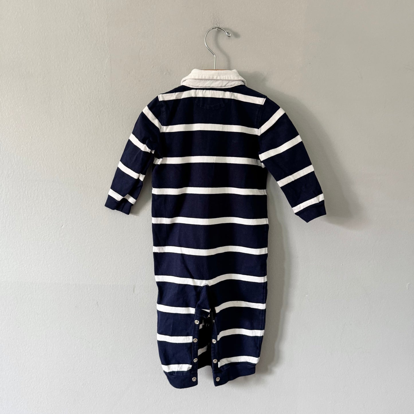 Polo Ralph Lauren / Navy white stripe romper / 12M