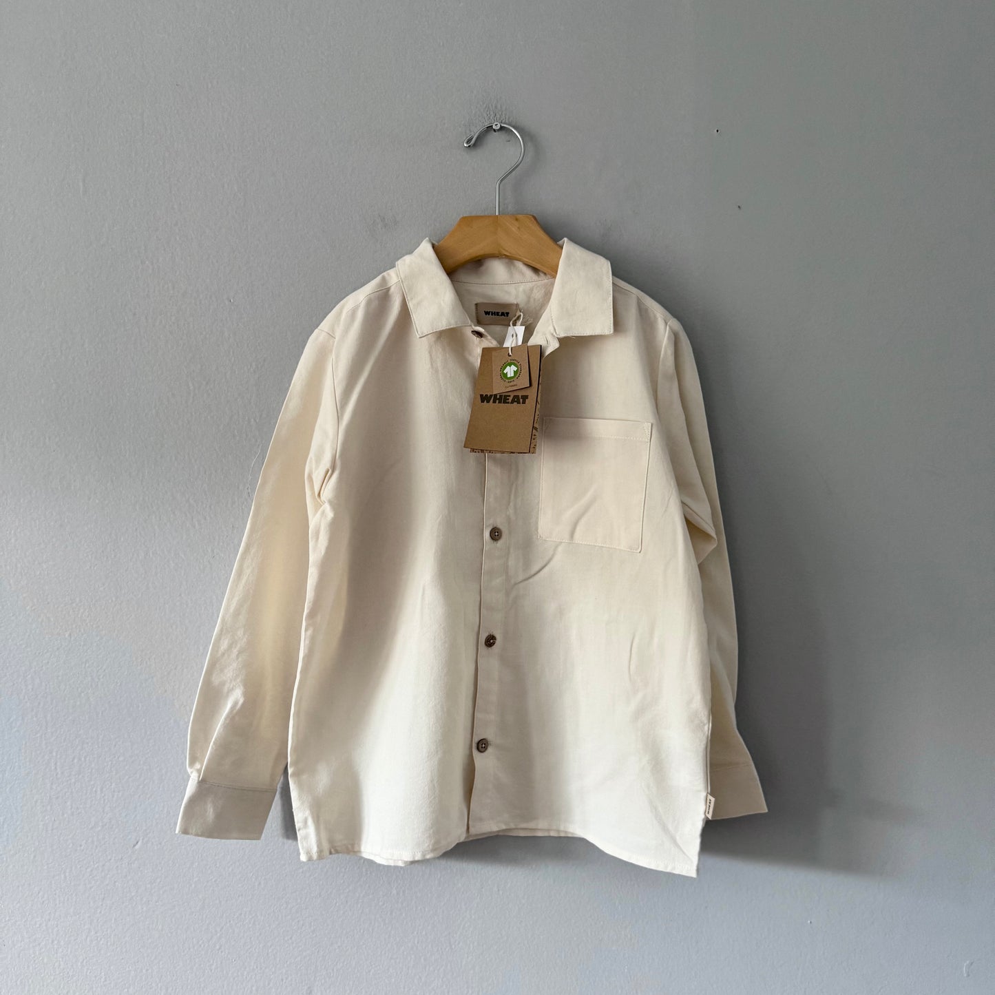 Wheat / White organic cotton shirt / 7Y - New with tag