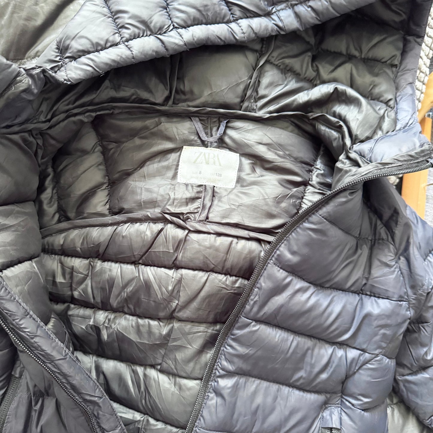 Zara / Black long light puffer jacket / 8Y