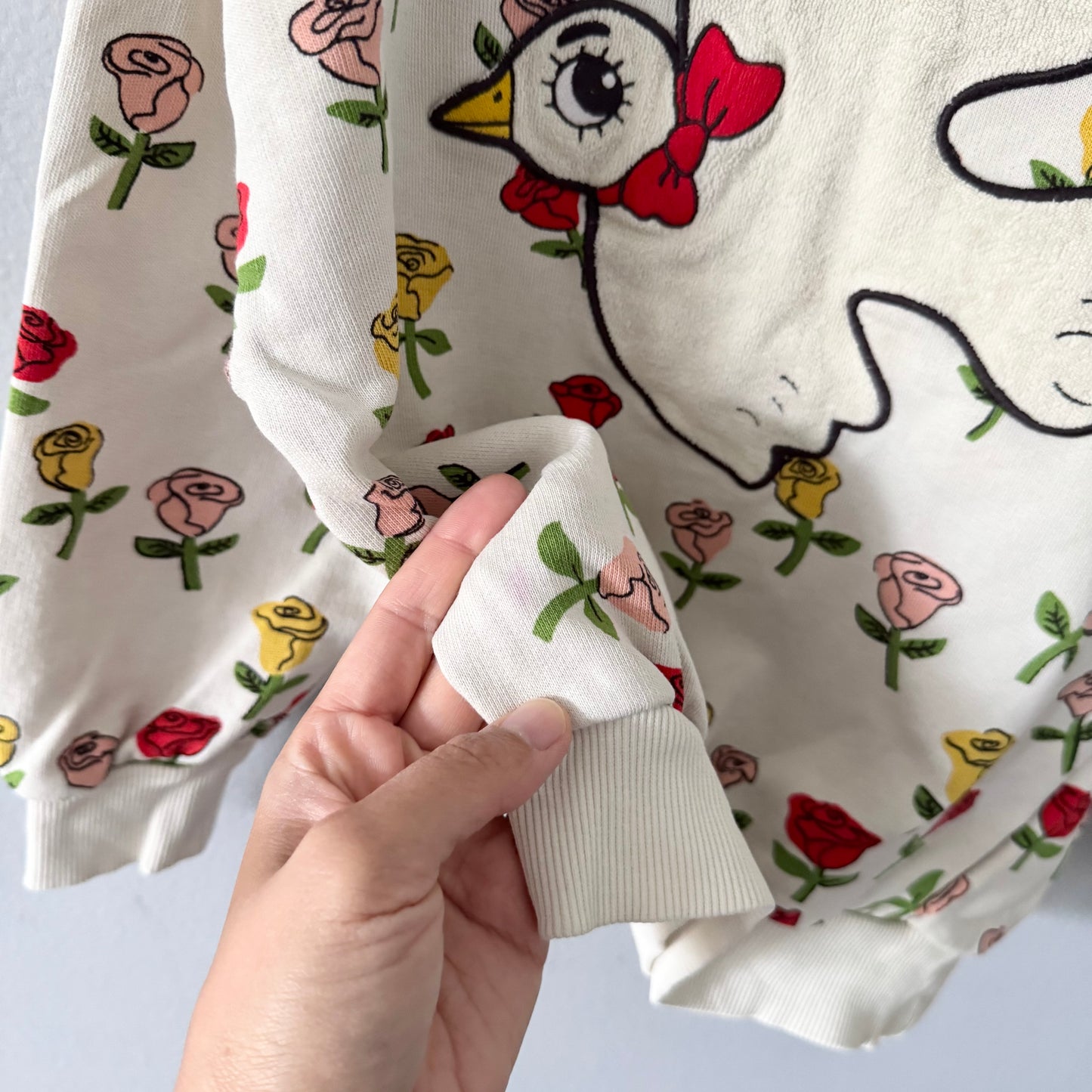 Mini Rodini / White x rose bird sweatshirt / 6-7Y